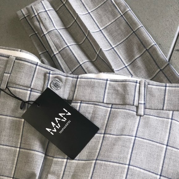 boohooMAN grey windowpane smart formal trouser 32 - Picture 3 of 8